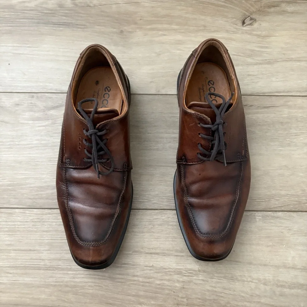 Ecco Men's Brown Oxford Tie Shoes Size 41‎ US 8.5 Extra Width Comfort Shank
